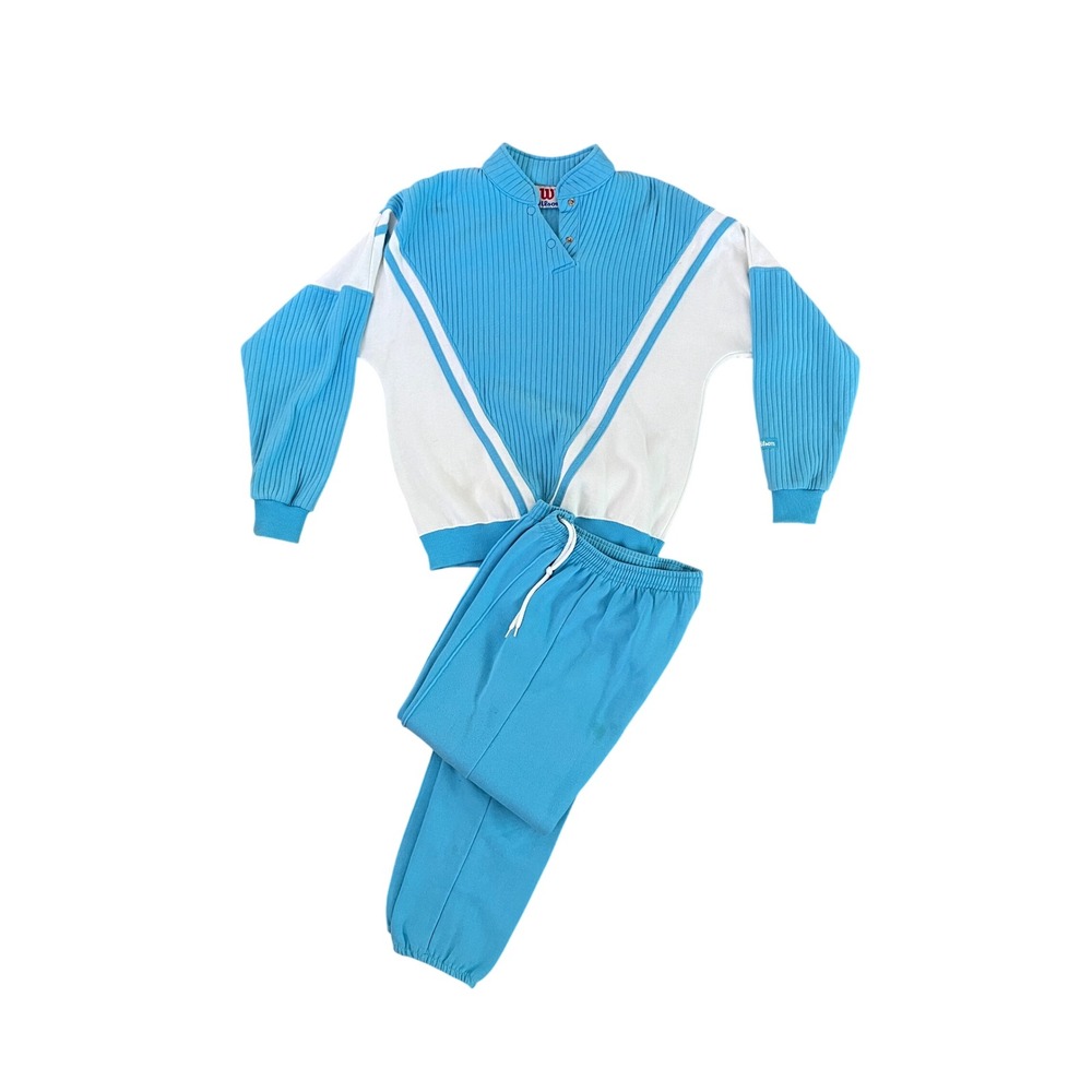 Vintage Wilson Tracksuit Set Blue White Ribbed Henley Top Joggers Mens Small